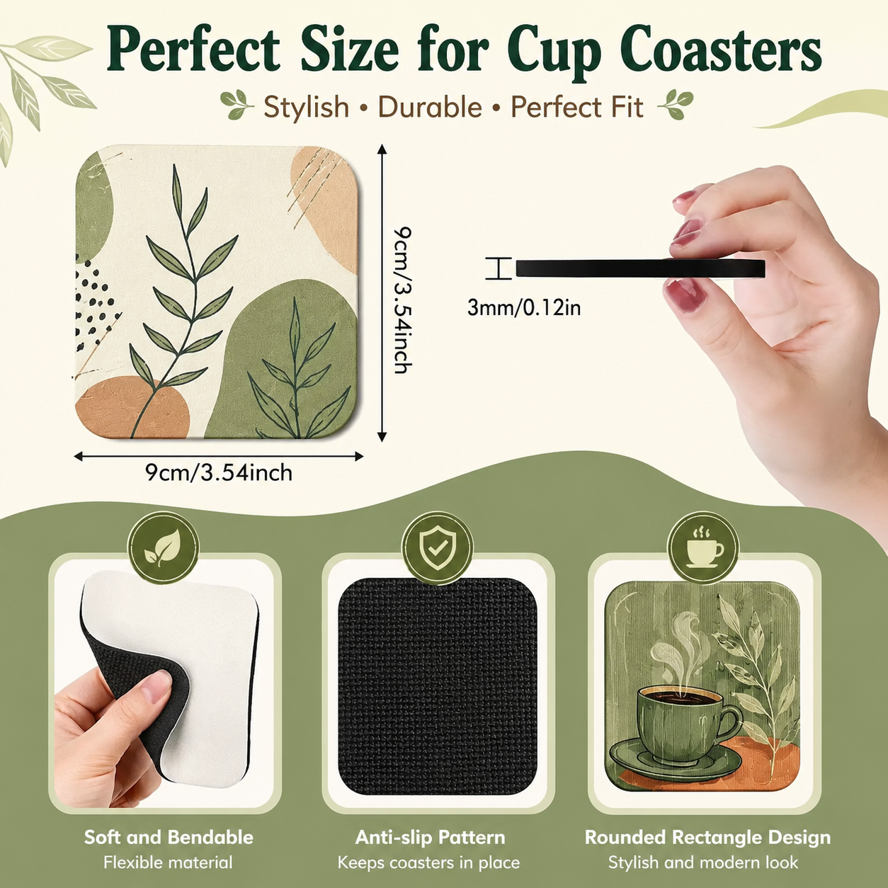 Custom Printed Rubber Coasters | Personalized Drink Mats with Photo, Name & Text | 9x9cm Square Table Coaster | Heat Resistant Cup Mat