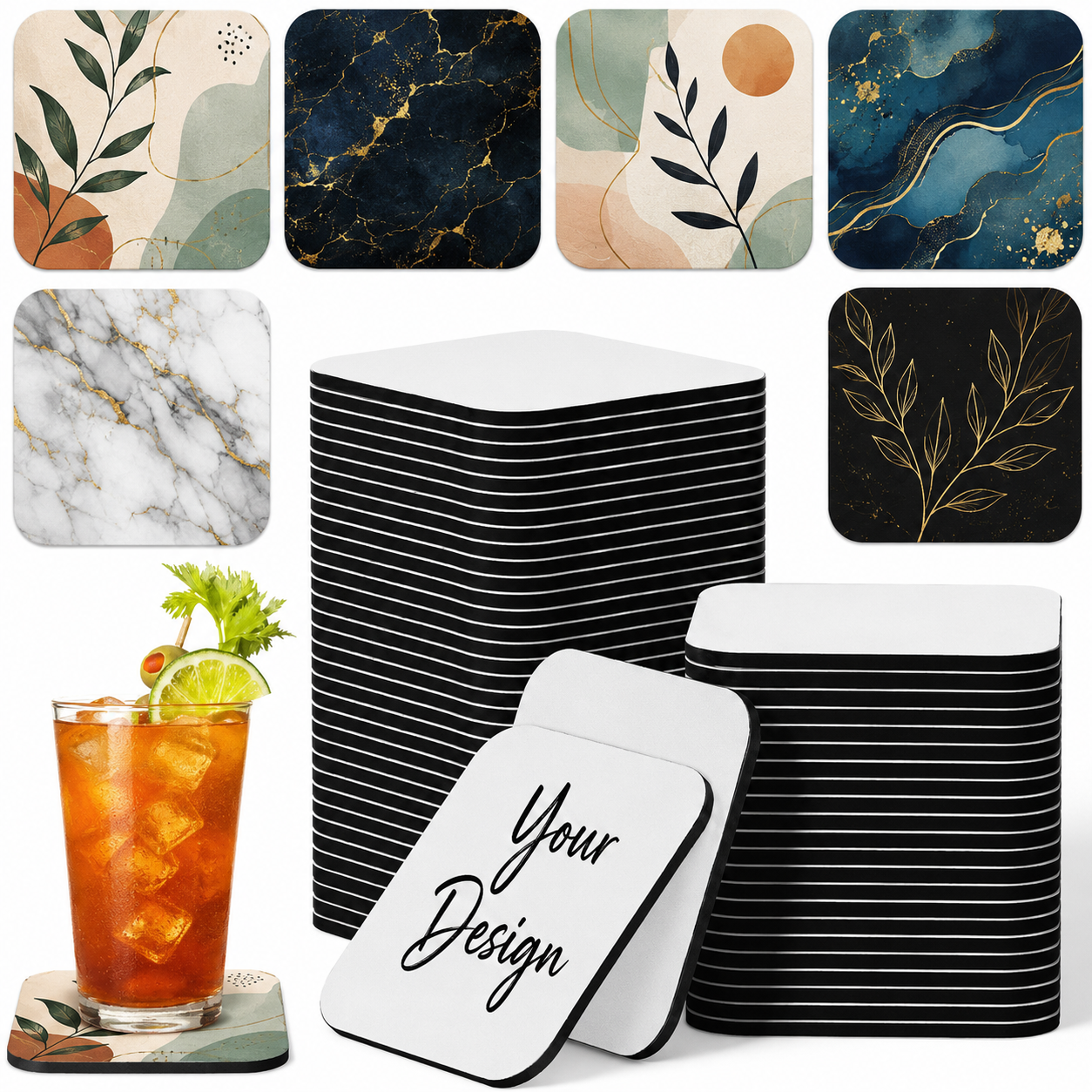 Custom Printed Rubber Coasters | Personalized Drink Mats with Photo, Name & Text | 9x9cm Square Table Coaster | Heat Resistant Cup Mat