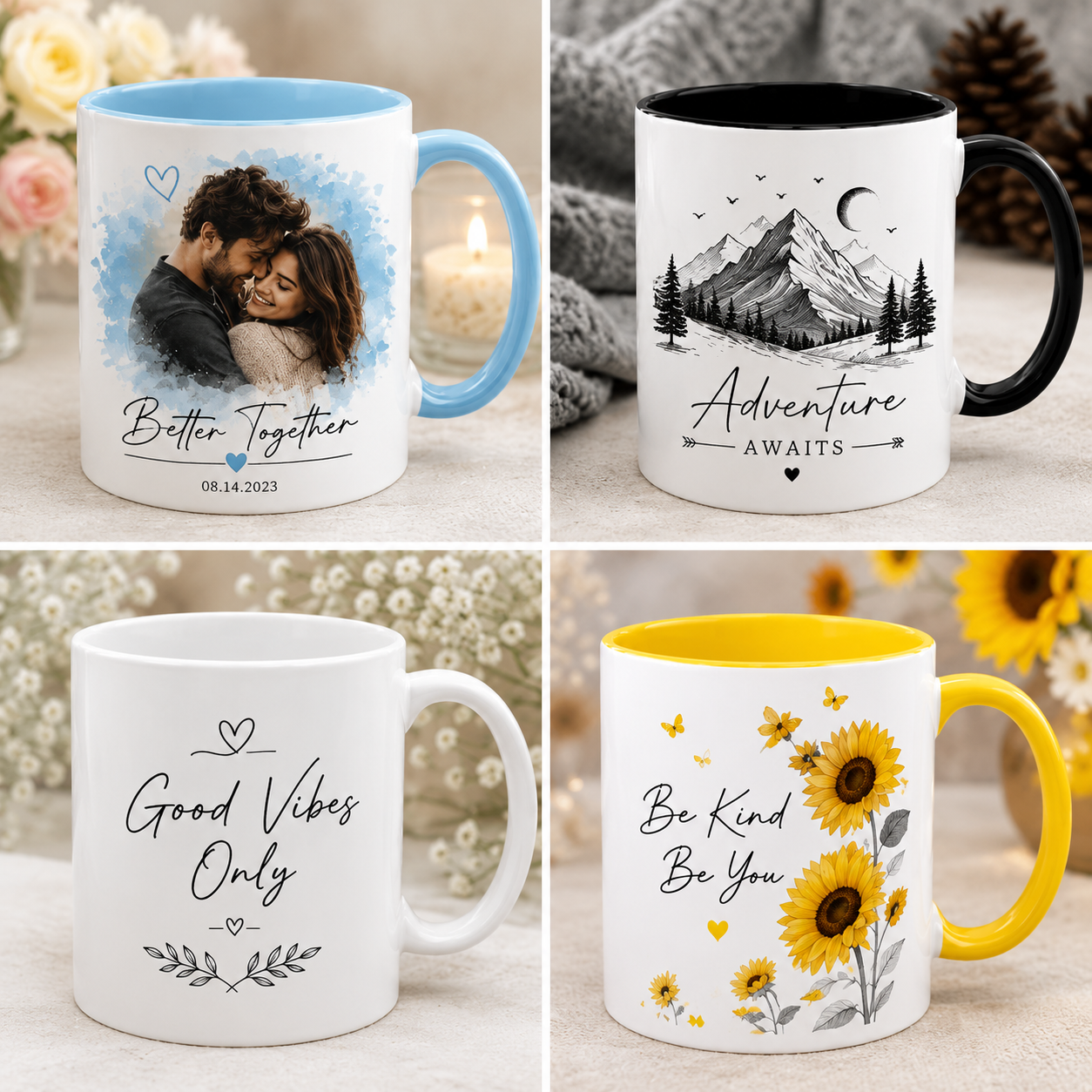 Custom Picture Mug with Photo and Text, Personalized Ceramic Coffee Cup, 11oz