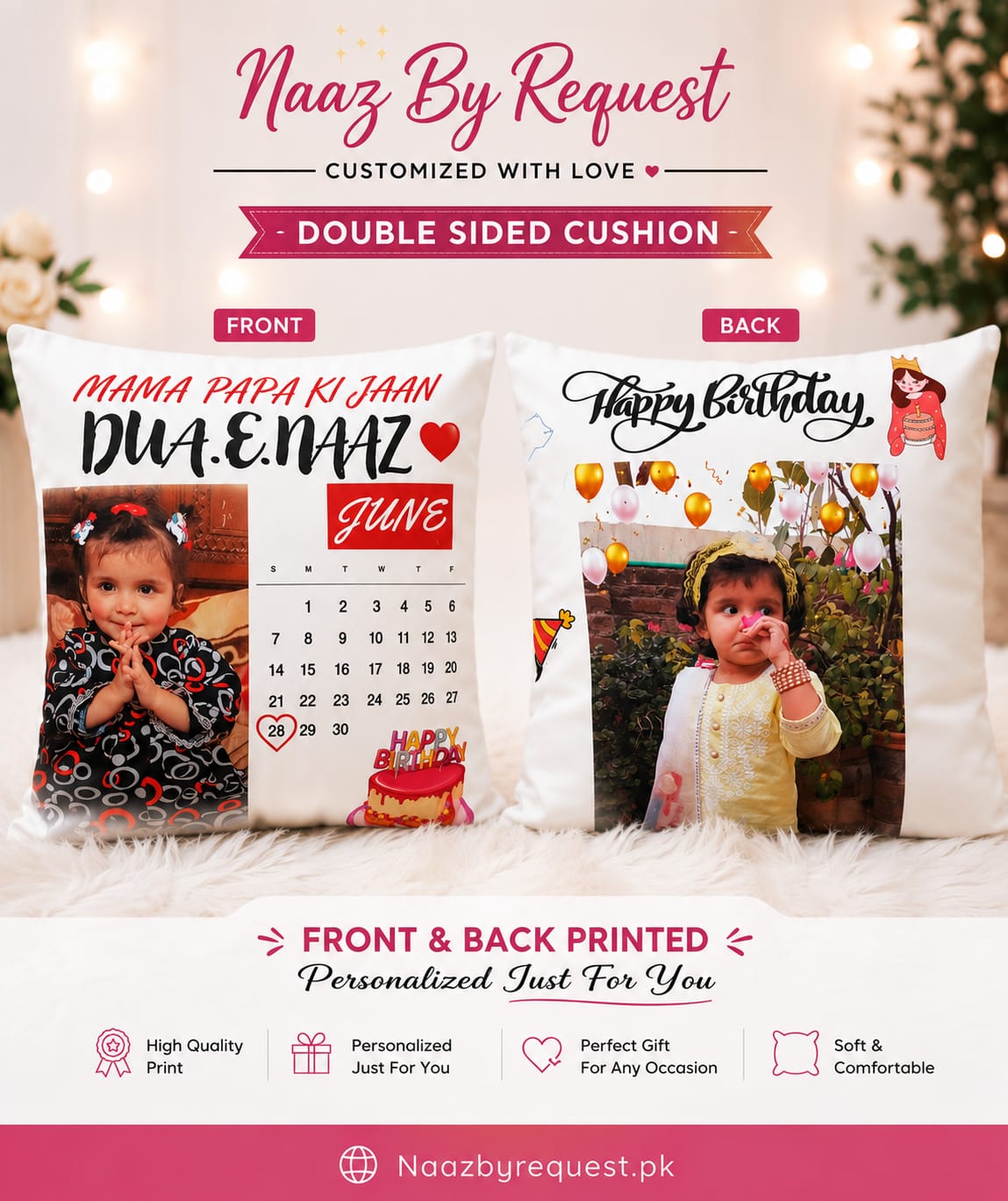 Double-Sided Personalized Photo Cushion | Naaz by Request